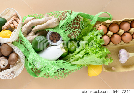 Zero waste. Healthy vegan goods, mesh bag, lime. 64617245