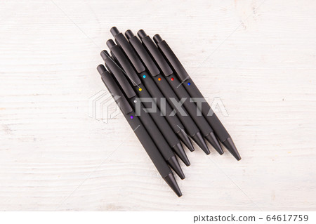 Moscow, Russia - 01/22/2020: Ball and pen handles are multicolored, with different furniture and color range 64617759