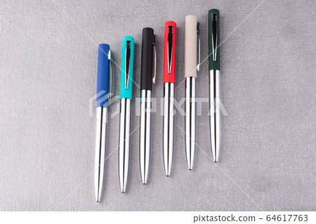 Moscow, Russia - 01/22/2020: Ball and pen handles are multicolored, with different furniture and color range 64617763