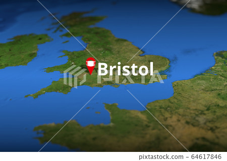 Bristol, United Kingdom city geotag with face mask, COVID-19 coronavirus disease self-isolation related 3D rendering 64617846