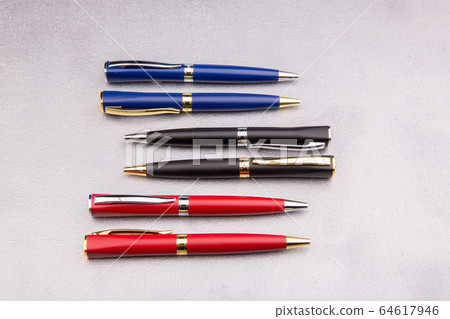 Moscow, Russia - 01/22/2020: Ball and pen handles are multicolored, with different furniture and color range 64617946