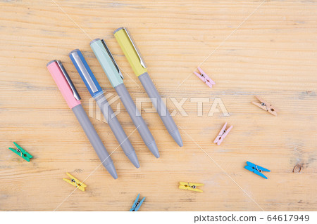 Moscow, Russia - 01/22/2020: Ball and pen handles are multicolored, with different furniture and color range 64617949