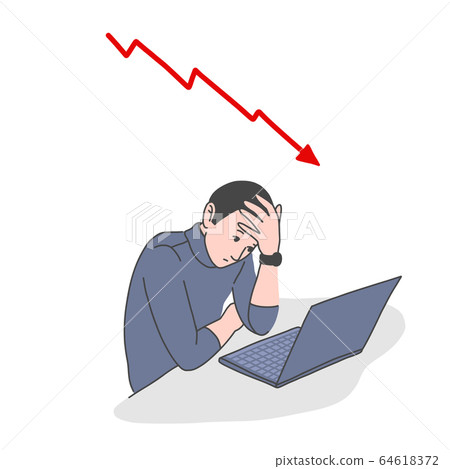 Frustrated man with the falling chart behind 64618372