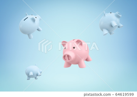 3d rendering of one pink piggy bank floating in... - Stock Illustration ...