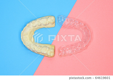 Dental plaster mold and orthodontic silicone trainer. Mobile orthodontic appliance for dental Dental plaster mold and orthodontic silicone trainer. Mobile orthodontic appliance for dental 64619601