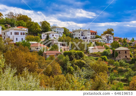 Portaria village aerial view, Pelion, Greece Portaria village aerial view, Pelion, Greece 64619653