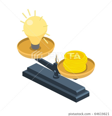 Idea and money stack balance on libra. Idea and money stack balance on libra. 64619821
