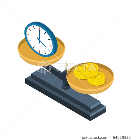 Scales with hours and a coin. Scales with hours and a coin. 64619822