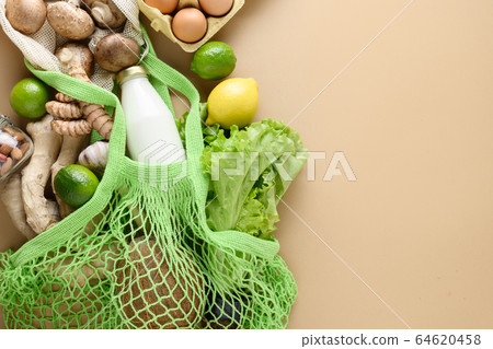 Zero waste. Healthy vegan foods, mesh bag, ginger 64620458