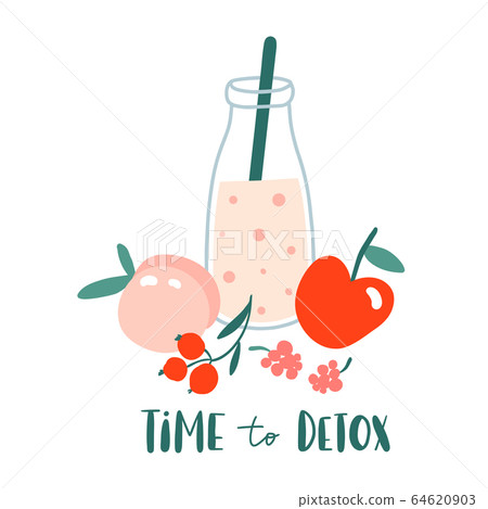 Time to detox. Smoothie or juice in jar with fruits, berries 64620903