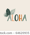 Tropical plants and text, quote Aloha 64620935