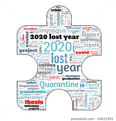 Wordcloud on theme lost year 2020 in puzzle shape 64622991