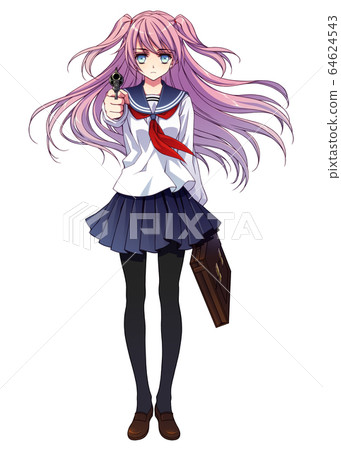 Schoolgirl in a sailor suit holding a gun 64624543