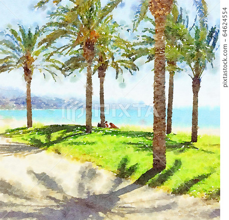 Watercolour Art Print, Sea And Travel Scene - Stock Illustration [64624554] - Pixta