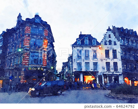 Watercolour Art Print, Travel in Europe Scene Watercolour Art Print, Travel in Europe Scene 64624792