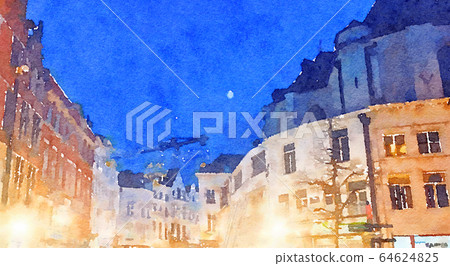 Watercolour Art Print, Travel in Europe Scene 64624825