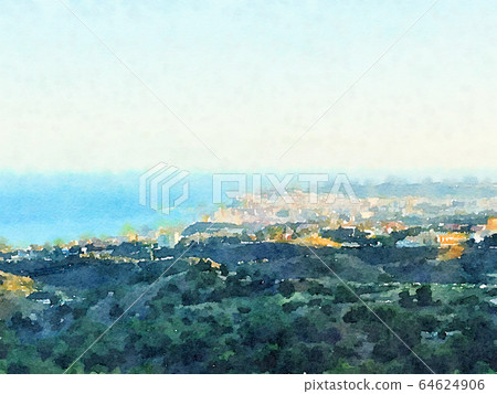 Watercolour Art Print, Sea and Travel Scene 64624906