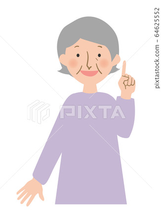 Vector illustration of a grandma explaining with her index finger pointing up Vector illustration of a grandma explaining with her index finger pointing up 64625552