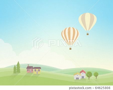 早晨的風景-鄉村住宅-房屋氣球（日本紙的質地） 64625808