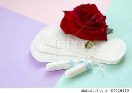 Menstrual pads and tampons with red rose flower on 64626119
