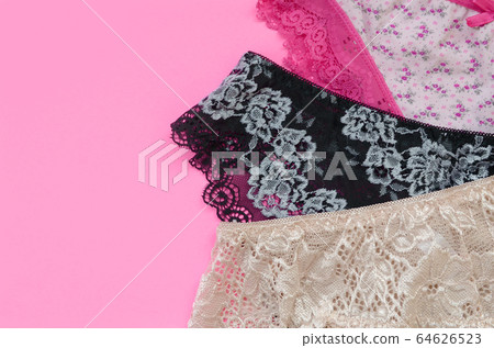 White, black and pink women underwear with lace on 64626523