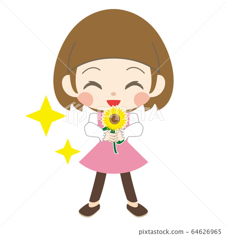 小女孩微笑著用向日葵 小女孩微笑著用向日葵 64626965