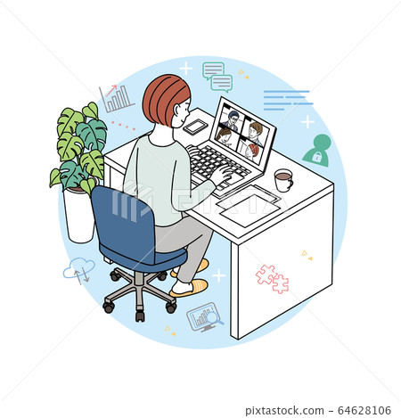 遠程辦公遠程工作在線會議在家工作 遠程辦公遠程工作在線會議在家工作 64628106