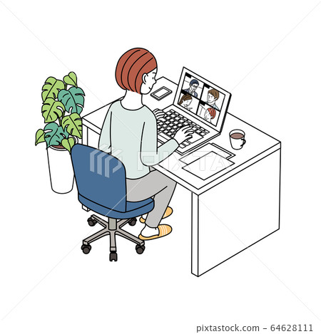 遠程辦公遠程工作在線會議在家工作 遠程辦公遠程工作在線會議在家工作 64628111