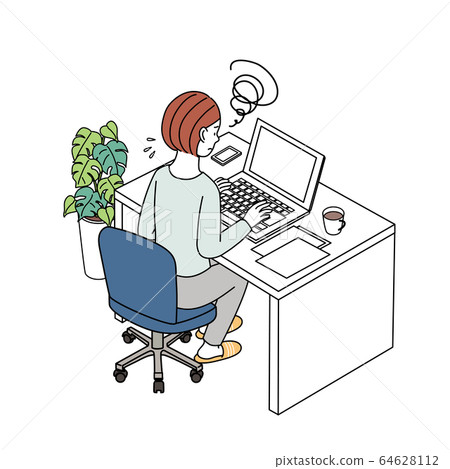 一名婦女前往計算機插圖遠程辦公遠程工作 一名婦女前往計算機插圖遠程辦公遠程工作 64628112