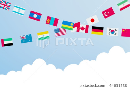 3D rendering of intersecting flags and clouds 3D rendering of intersecting flags and clouds 64631388