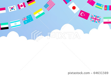3D rendering of background material of world flags and clouds 3D rendering of background material of world flags and clouds 64631389