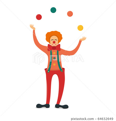 Cheerful clown stand juggling color ball, 64632649