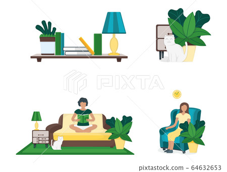 Set of home cozy modern interior stuff, wall shelf Set of home cozy modern interior stuff, wall shelf 64632653