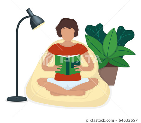 Character female sitting soft bag and read book Character female sitting soft bag and read book 64632657