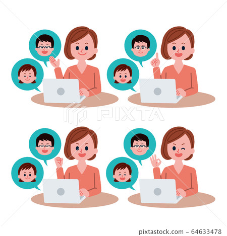 Illustration set of women communicating with a personal computer 64633478