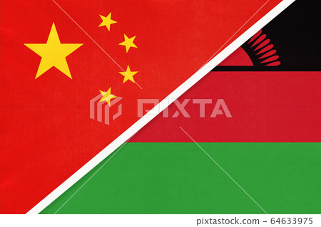 China or PRC vs Malawi national flag from textile. China or PRC vs Malawi national flag from textile. 64633975