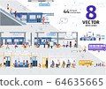 Modern City Public Transport Flat Vector Scenes 64635665