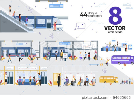 Modern City Public Transport Flat Vector Scenes 64635665