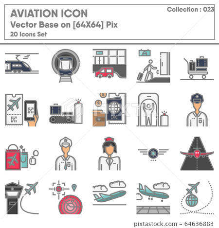 Transportation and Aviation Airport Icon Set, Icons Collection of Transport Airline for Business Travel Service 64636883