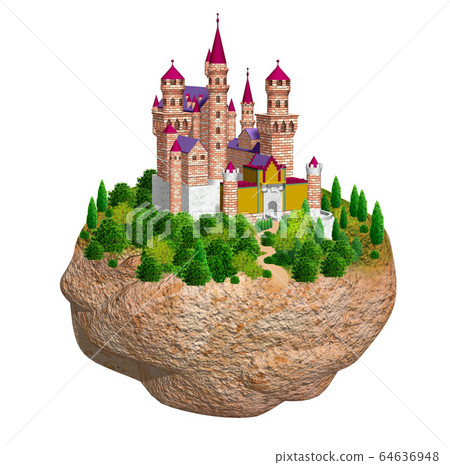 Illustration of a European castle on a rock Illustration of a European castle on a rock 64636948