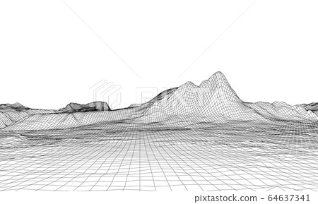 Abstract 3d wire-frame landscape. Blueprint style Abstract 3d wire-frame landscape. Blueprint style 64637341