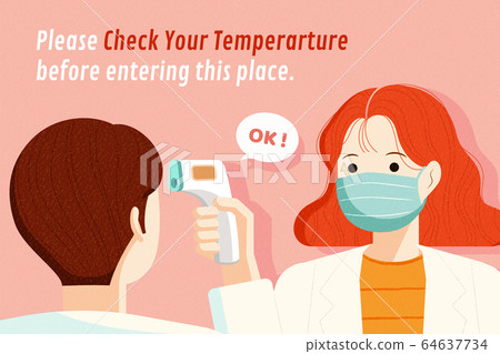 Covid 19 Check Body Temperature Stock Illustration 64637734 Pixta