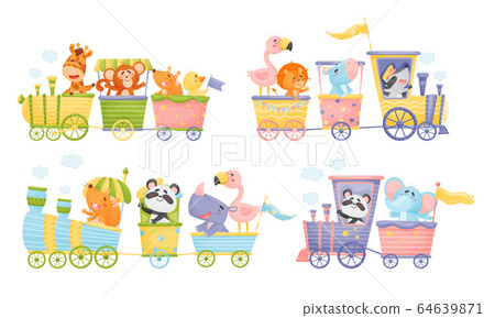 Funny Animals Riding Locomotive and Waving Paws Vector Set Funny Animals Riding Locomotive and Waving Paws Vector Set 64639871
