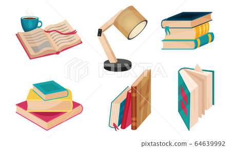 Heaps of Different Closed and Open Books and Lamp for Studying Vector Set 64639992