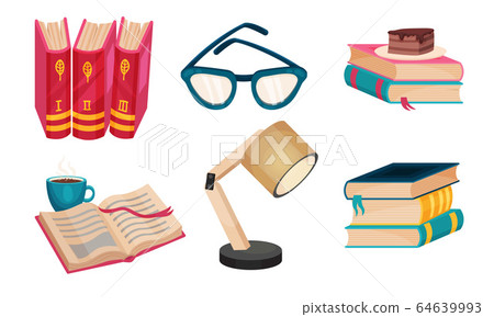 Heaps of Different Closed and Open Books and Lamp for Studying Vector Set 64639993