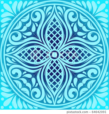 Italian ceramic tile pattern. Mediterranean porcelain pottery. 64642091