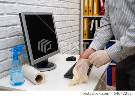 concept of cleaning or disinfecting the office - a 64642292