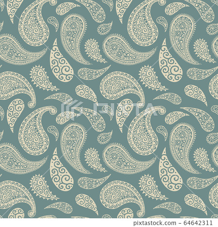 Paisley pattern background, green floral ornament 64642311