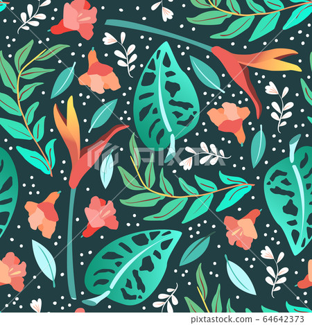 Tropical leaves seamless pattern. Summer vector - Stock Illustration ...