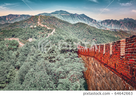 Close-Up Great Wall of China, section "Mitianyu". Close-Up Great Wall of China, section "Mitianyu". 64642663